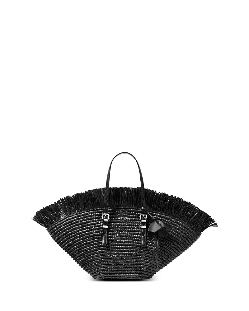 Michael Kors Isa Small Fan Crochet Straw Tote