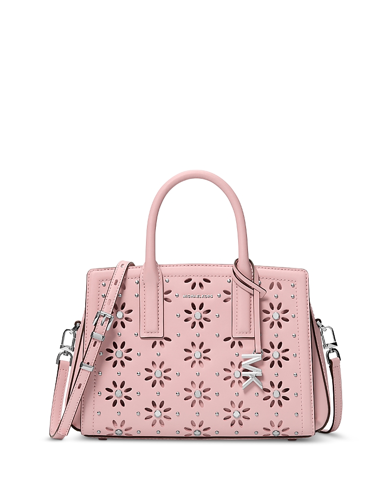 Michael Kors Laila Small Flower Cutout Leather Satchel In Smokey Rose