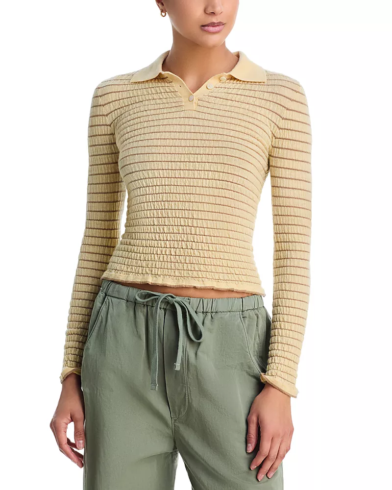Guest in Residence Smocked Cashmere Polo Shirt
