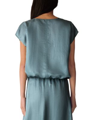 Lightweight Satin Shimmer Split Neck Square Top