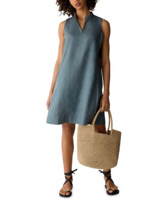 Split V Neck Linen Dress