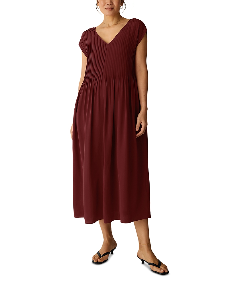 Eileen Fisher Silk Crepe De Chine V Neck Dress