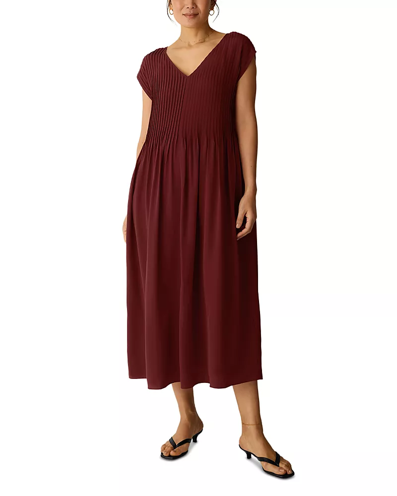 Eileen Fisher Silk Crepe De Chine V Neck Dress