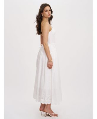  Oberon Cotton Eyelet Lace-Up Back Maxi Dress