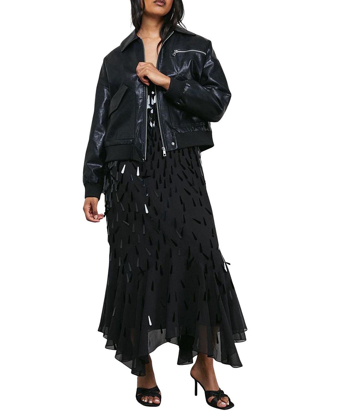 Warehouse Faux Leather Distressed Bomber Jacket
