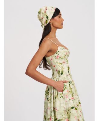  Jacinda Floral Print Ruched Breast Linen Midi Dress
