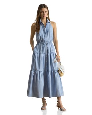 Striped Broadcloth Tiered Shirtdress
