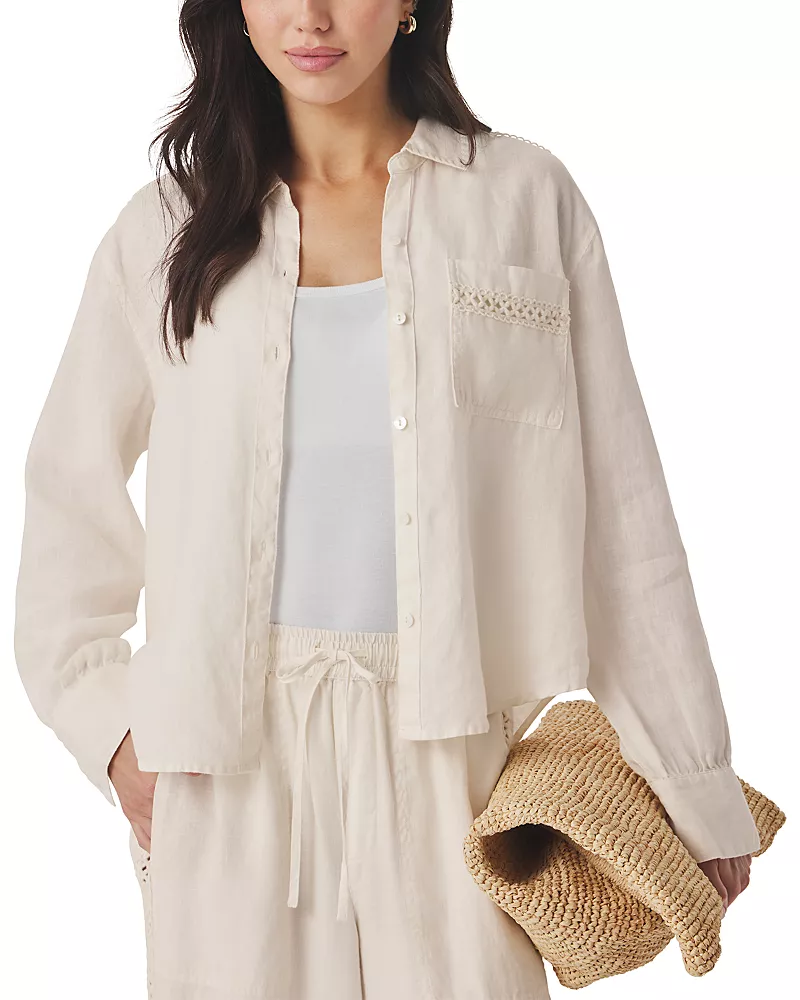Splendid Stella Linen Trim Button Down Shirt