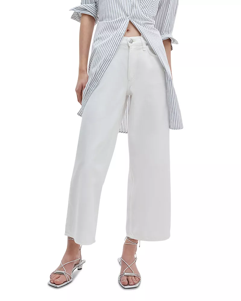 rag & bone Featherweight Andi High Rise Ankle Wide Leg Jeans in White