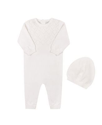 Unisex Lux Pointelle Knit Romper with Hat - Baby