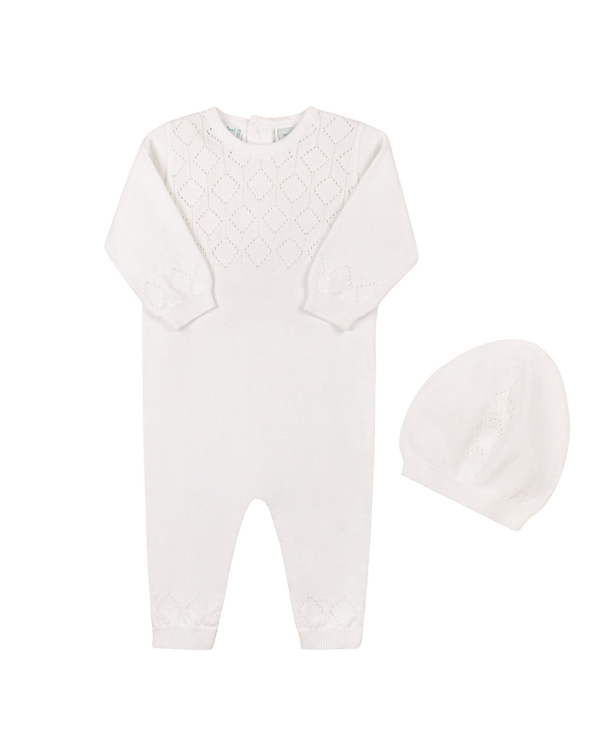 Feltman Brothers Unisex Lux Pointelle Knit Romper with Hat - Baby