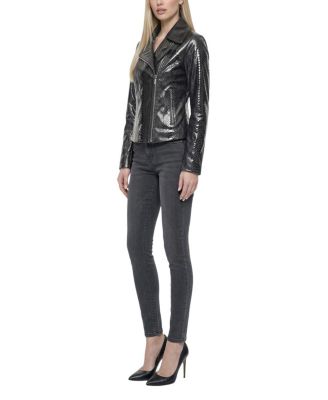  Metis Suede Pythn Printed Moto Zip Jacket