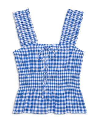 Donna Gingham Smocked Waist Top