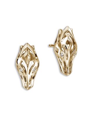 14K Yellow Gold Naga Diamond Eye Dragon Stud Earrings