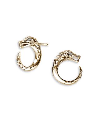 14K Yellow Gold Naga Diamond Dragon Circle Stud Earrings