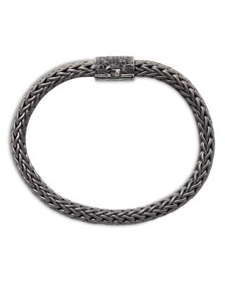 Dark Silver Icon Black Sapphire Clasp Woven Bracelet, 11mm