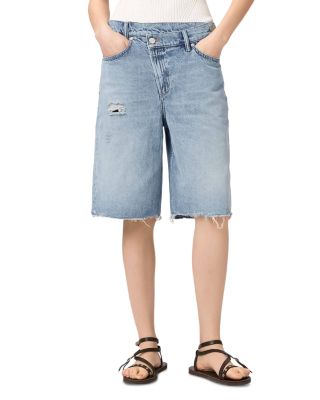 Aki Mid Rise Crossover Jean Shorts in Destroy Light Blue