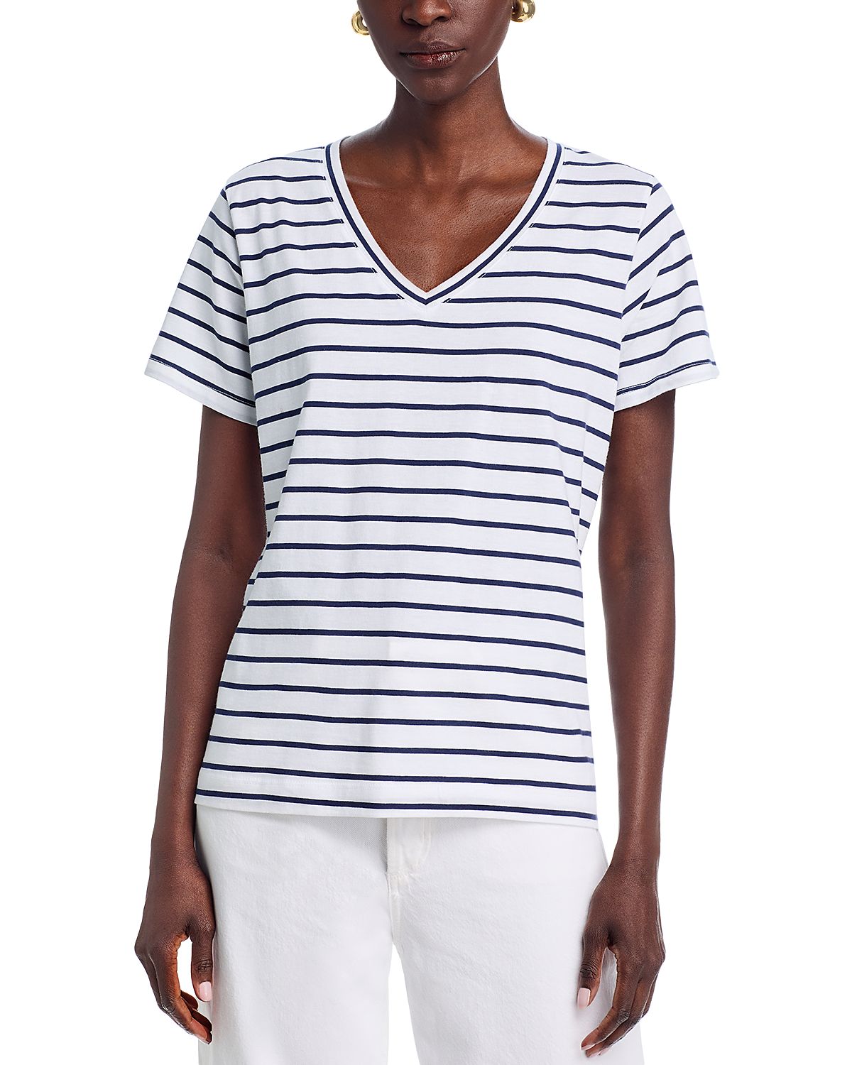 Vineyard Vines Striped V Neck Cotton Tee