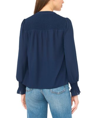 Half Placket Smocked Top