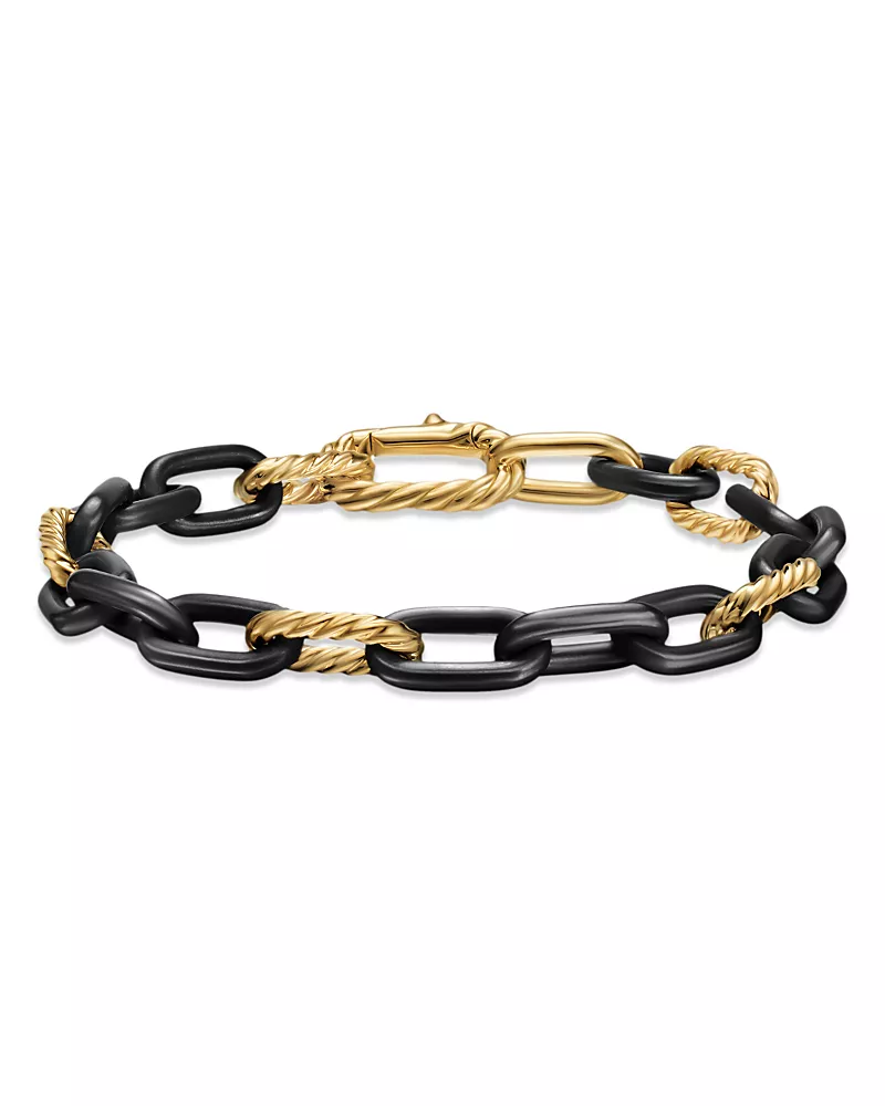 David Yurman Dy Madison Chain Bracelet in Black Titanium with 18K Yellow Gold, 8.5mm