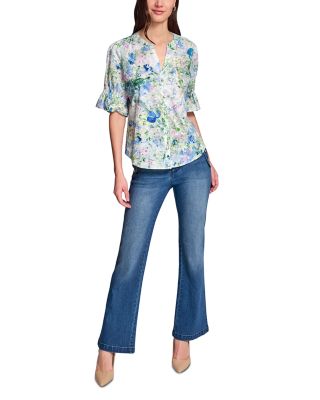 Quarter Sleeve Printed Button Down Blouse