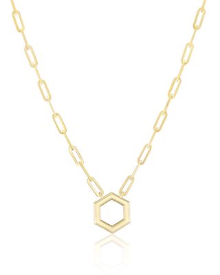 18K Yellow Gold Core Collection Mini Hexagon Foundation Paperclip Chain Necklace, 16-18"