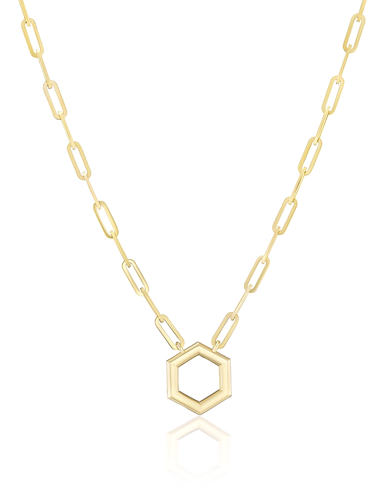 Harwell Godfrey 18K Yellow Gold Core Collection Mini Hexagon Foundation Paperclip Chain Necklace, 16