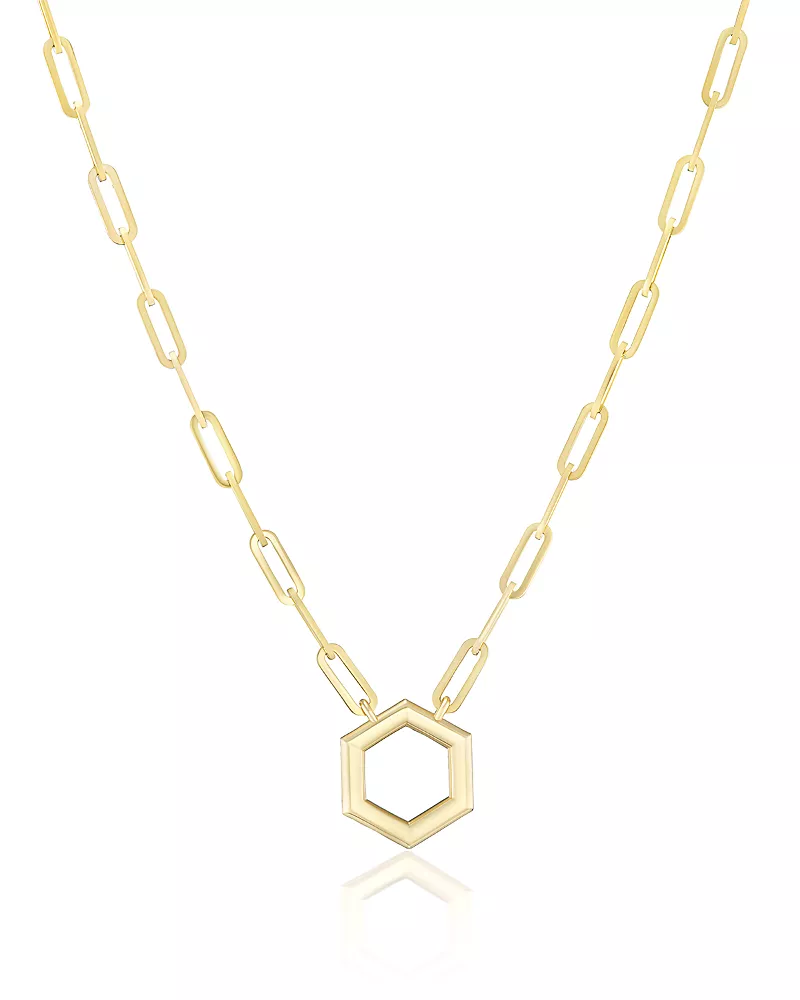 Harwell Godfrey 18K Yellow Gold Core Collection Mini Hexagon Foundation Paperclip Chain Necklace, 16