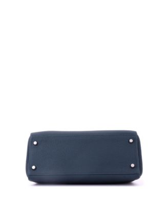 Kelly 28 Handbag Green Clemence with Palladium Hardware