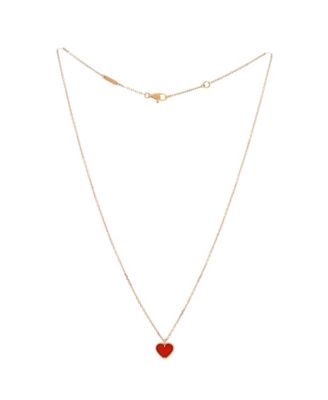  Sweet Alhambra Heart Pendant Necklace 18K Rose Gold and Carnelian, 15.75"