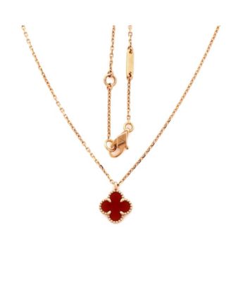  Sweet Alhambra Pendant Necklace 18K Rose Gold and Carnelian, 15.75"