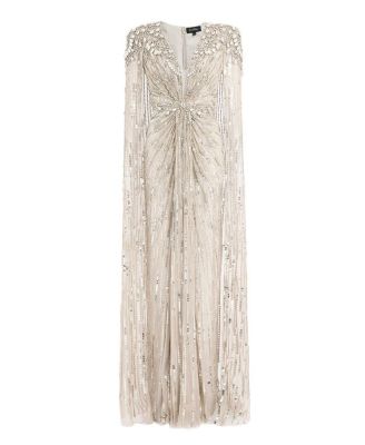 Lotus Lady Sequin-Embellished Cape Gown