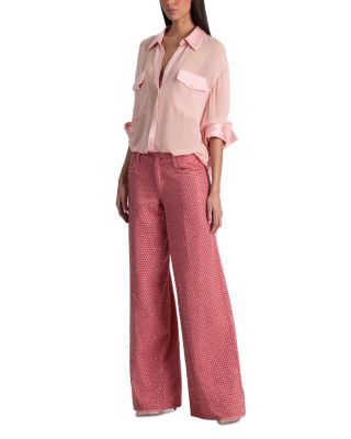 Amazing Embellished High Rise Wide Leg Jeans in Deep Rose/Rose Gold