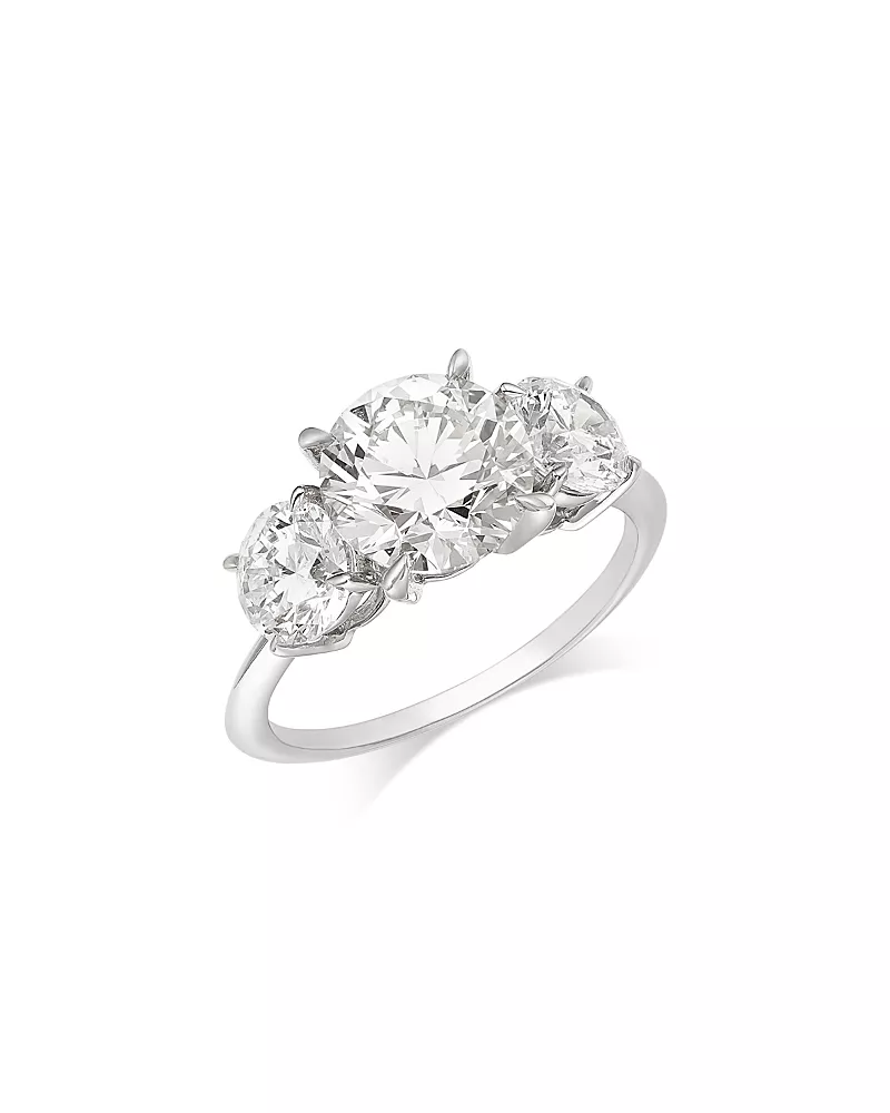 Bloomingdale's Fine Collection Luxe Collection Certified Lab Grown Diamond Three Stone Engagement Ring in 14K White Gold, 4.0 tcw