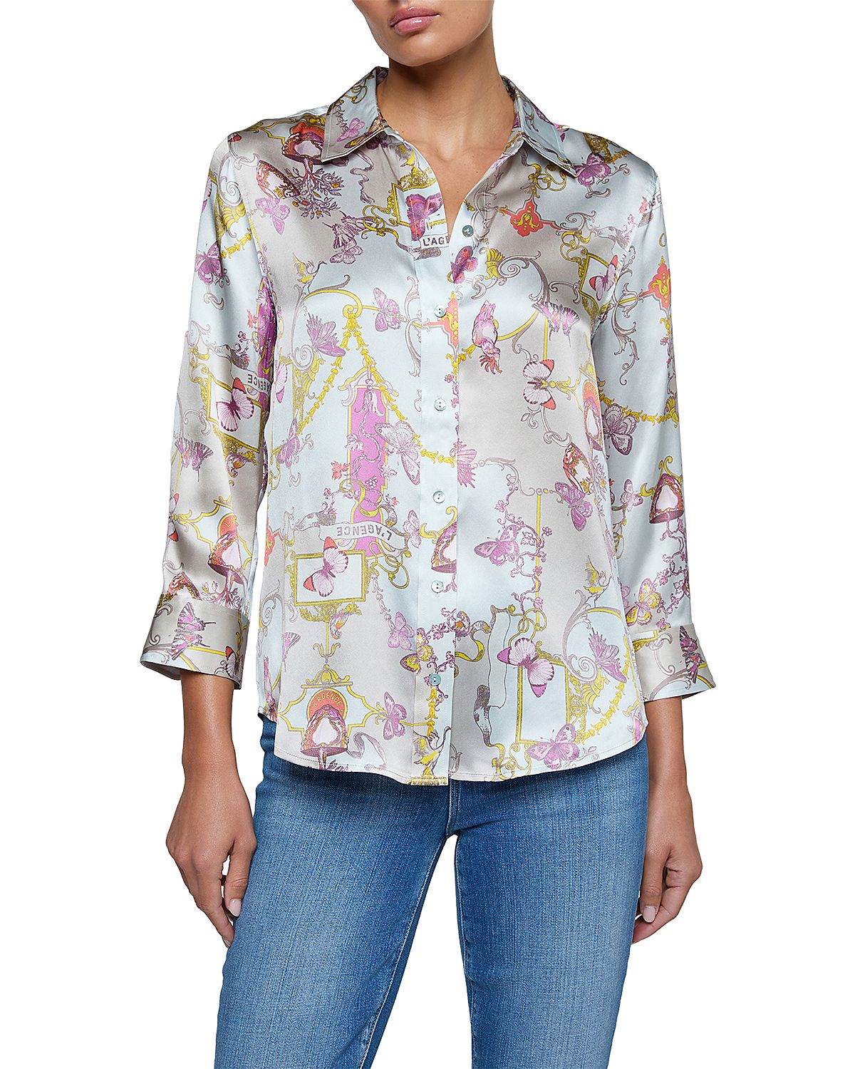 L'Agence Dani Silk Three Quarter Sleeve Blouse