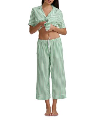 Notch Collar Cropped Pajama Set