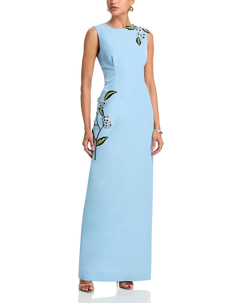 Oscar de la Renta Porcelain Flower Silk Gown