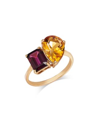 Citrine & Rhodolite Toi et Moi Ring in 14K Yellow Gold