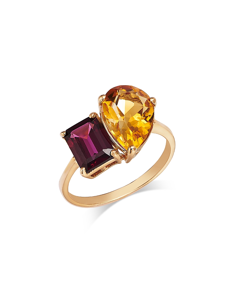 Bloomingdale's Fine Collection Citrine & Rhodolite Toi et Moi Ring in 14K Yellow Gold
