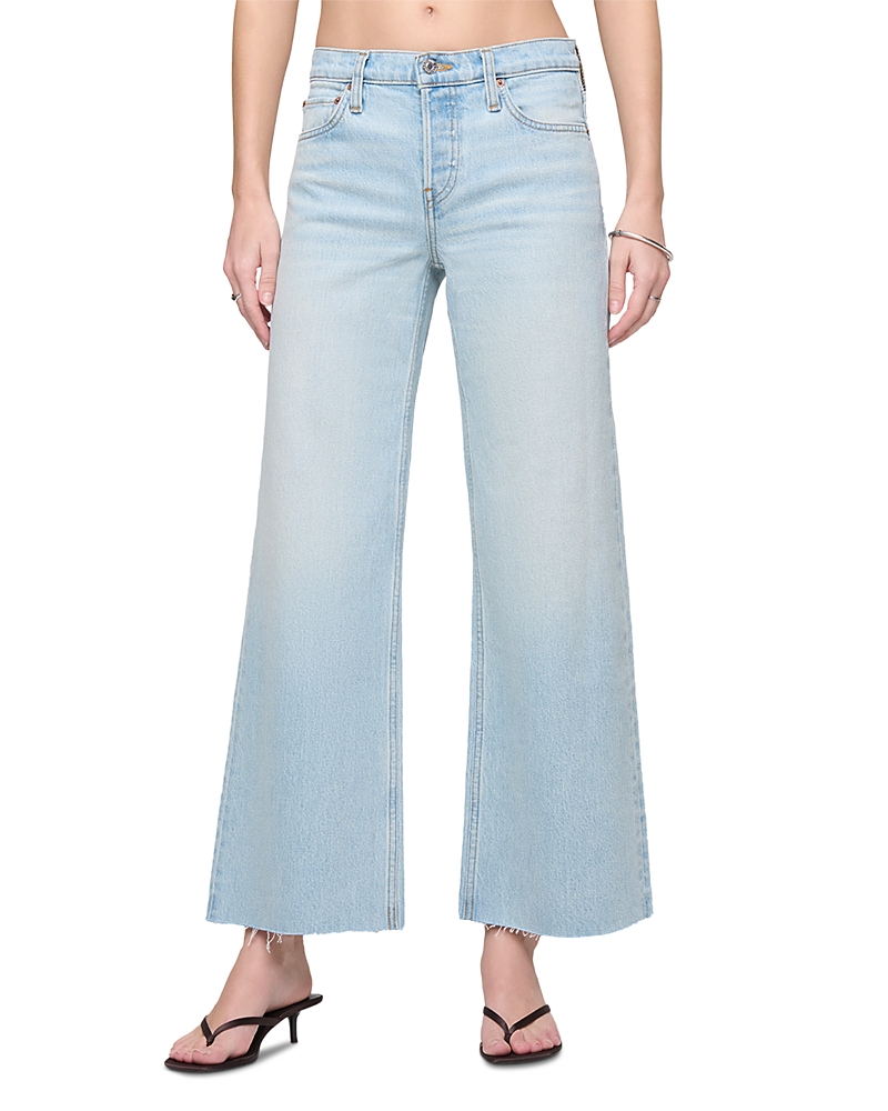 Re/Done Cropped Mid Rise Wide Leg Jeans in Silver Springs