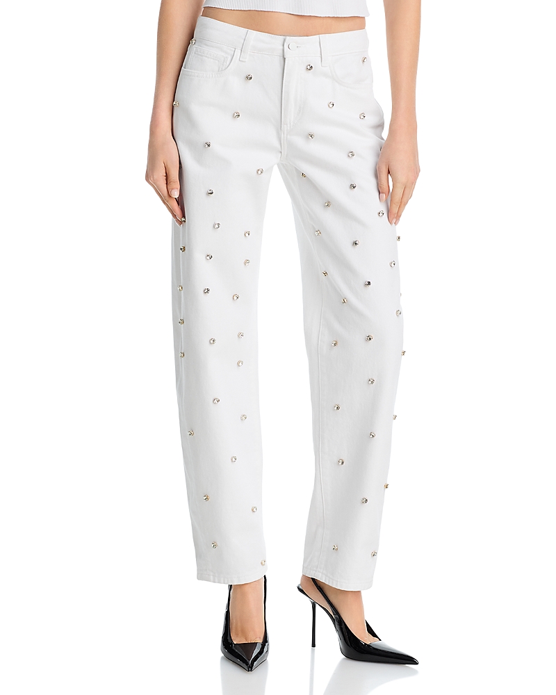 L'Agence Bex High Rise Embellished Rodeo Jeans in Blanc