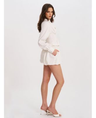  Sylvia Pinstripe Deep V Pleated Shirt