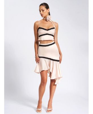  Yareli Lace Trim Satin Strappy Top