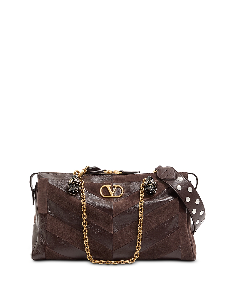 Valentino Garavani Panthea Medium VLogo Leather & Suede Shoulder Bag