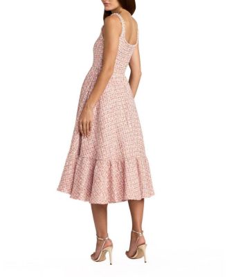Pearl Embellished Sleeveless Boucle Midi Dress