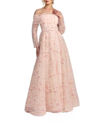  Illusion Neck Long Sleeve Embroidered Ballgown
