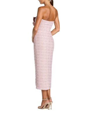  Boucle Strapless Midi Dress With 3D Flower