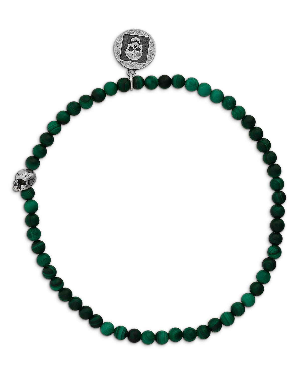 John Varvatos Men's Sterling Silver Malachite Bead Skull Charm Bracelet