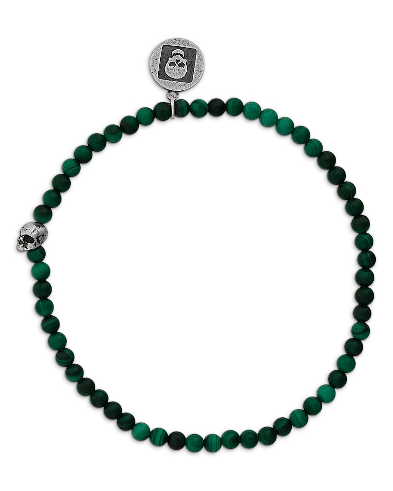 John Varvatos Men's Sterling Silver Malachite Bead Skull Charm Bracelet