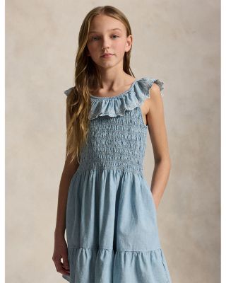 Girls' Blueberry Overlay Indigo Chambray Dress - Big Kid